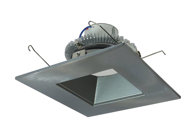 Nora Lighting NLCBC2-65627NN/10LE4EM 6" Cobalt Click LED Retrofit, Square Reflector, Natural Metal Reflector and Flange, 120V-277V input; Triac / ELV / 0-10V dimming, Pre-Wired for Emergency, Lumens 1000lm, Wattage 12W, Color Temperature 2700K