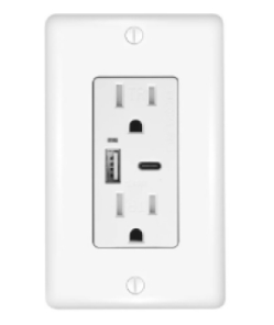 Cyber Tech Lighting OT2-CA2USB 2 SOCKET WALL 15A OUTLET WITH 1A + 1C USB, 3.6 AMP