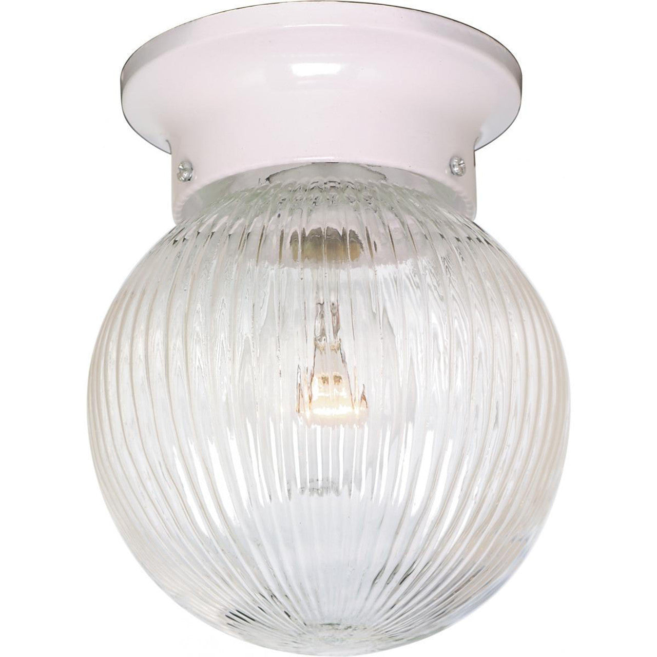 Nuvo SF76-257 1 Light 6" Flush Mount Light Fixture, Clear Ribbed Glass, White Finish