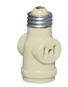 Leviton 1403-I Indoor Lamp Holder, 660W, 125V w/ Two 15A, 125V 2-pole, 2-wire Outlets Ivory