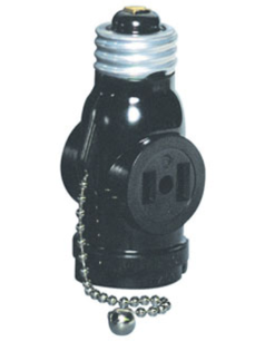 Leviton 1406 Pull Chain Lamp holder, 2 Outlets, 2 Pole, 2 Wire, 125V, Black, 660 Watt