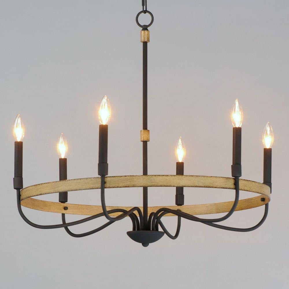 Maxim Lighting 14446DWBK Franklin 6 Light Distressed Wood Black Chandelier Ceiling Light - Lit View