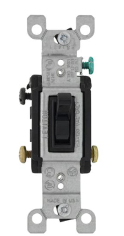 Leviton 1453-2E 3-Way Residential Framed Grounding Toggle Switch, 120V, 15A, Black