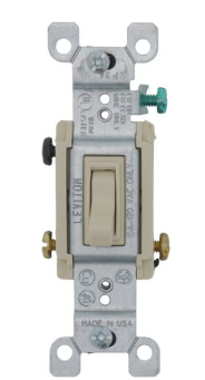 Leviton 1453-2I 3-Way Residential Framed Grounding Toggle Switch, 120V, 15A, Ivory