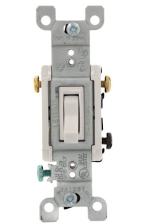 Leviton 1453-2W 3-Way Residential Framed Grounding Toggle Switch, 120V, 15A, white