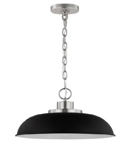 Nuvo 60-7482 Colony Pendant, 1 Light, Wattage 100W, Voltage 120V, Black/Polished Nickel, Small