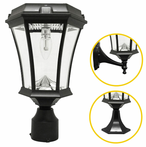Gama Sonic 94B033 Victorian Bulb Solar Light w/GS Solar Light Bulb – Wall/Pier/3″ Fitter Mounts, Black Finish