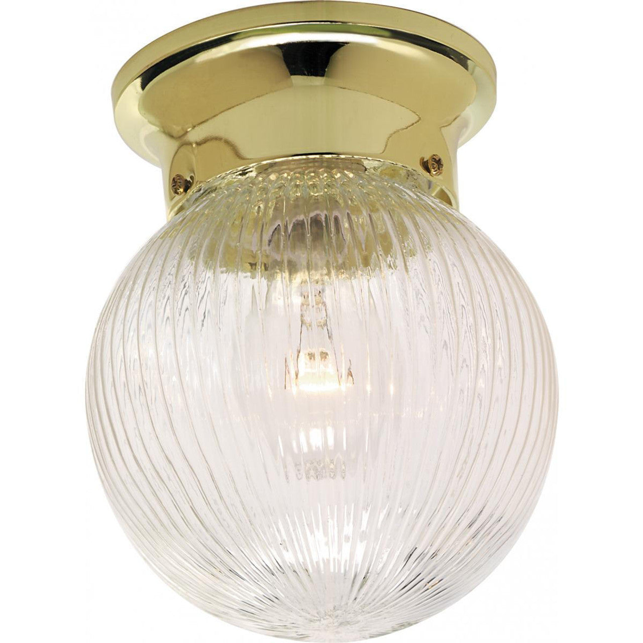 Nuvo SF76-256 1 Light 6" Flush Mount Light Fixture, Clear Ribbed Glass, Polished Brass