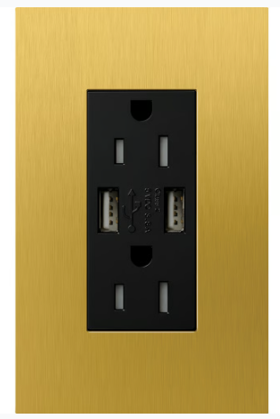 Lutron LTR-F15-ACTR-SB New Architectural Series 15-Amp Tamper Resistant Electrical Receptacle, Type-A/Type-C USB, Satin Brass Finish