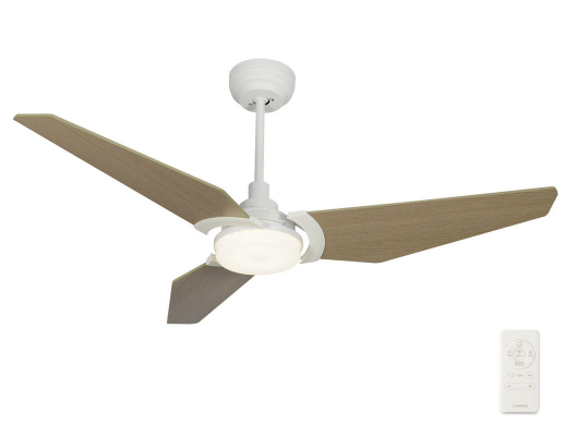 Carro USA SFR563B-L12-W6-1 Kaj Modern White LED 56" Ceiling Fan, White/Light Chestnut Finish