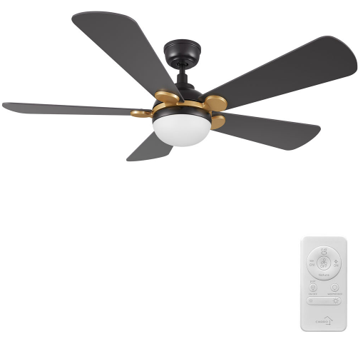 Carro USA CFR525Q4-L11-B2-1G Zephyr Contemporary Black LED 52" Ceiling Fan, Black/Gold Finish