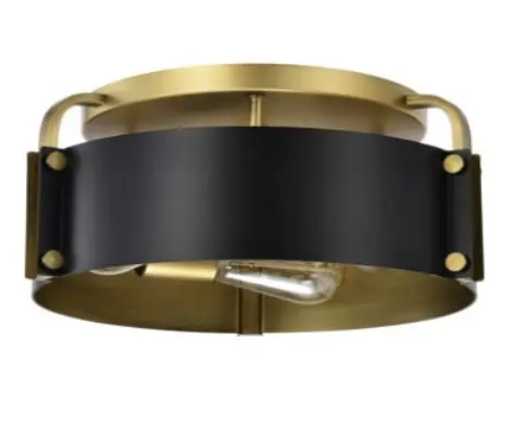 Nuvo 60-7840 Altos Semi Flush Mount Fixture w/o Bulbs, 3-Light, Voltage 120V, Matte Black/Natural Brass