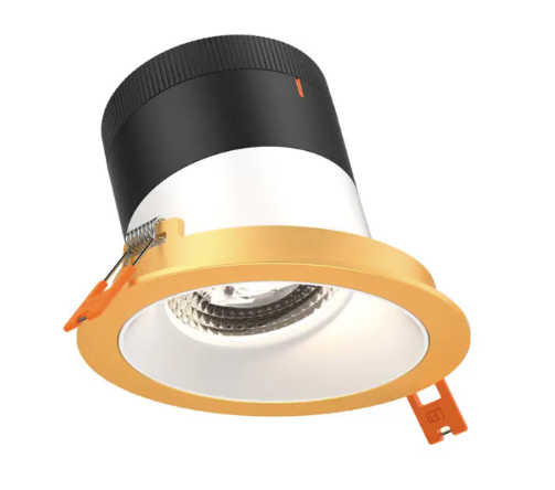Dals Lighting RC03-CC-60-SLWH-TGD Versa 3" LED Sloped Recessed Downlight, Wattage 8W, 10W, 12W, Multi-Color Temperature, 1,000 Lumens, 60° Beam Angle, Voltage 120-347V, White Reflector / Gold Trim