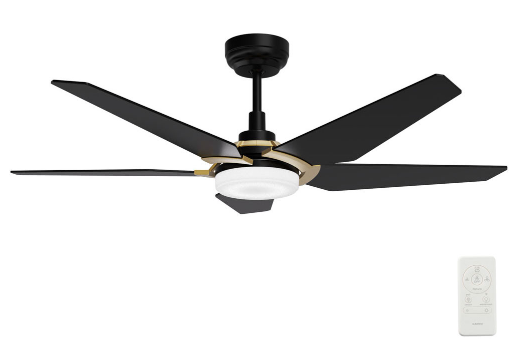 Carro USA SFR525B-L22-B2-1G Kaj Modern Black LED 52" Ceiling Fan, Black/Gold Detail Finish
