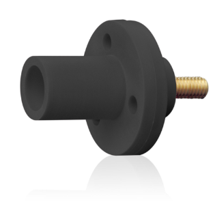 Leviton 15R21-1UE 15 Series Cam-Type Male Panel Mount Receptacle, 0.75" Threaded Stud Termination, 90-Degree, #8, #2 AWG, 150A Max, Type 3R When Mated, Black Finish