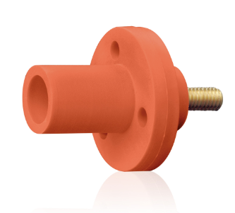 Leviton 15R21-1UO 15 Series Cam-Type Male Panel Mount Receptacle, 0.75" Threaded Stud Termination, 90-Degree, #8, #2 AWG, 150A Max, Type 3R When Mated, Orange Finish