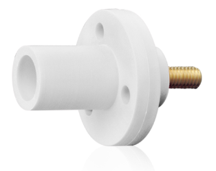 Leviton 15R21-1UW 15 Series Cam-Type Male Panel Mount Receptacle, 0.75" Threaded Stud Termination, 90-Degree, #8, #2 AWG, 150A Max, Type 3R When Mated, White Finish