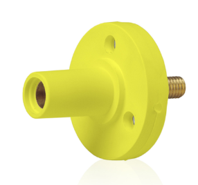 Leviton 15R22-UY 15 Series Cam-Type Female Panel Mount Receptacle, 0.5" Threaded Stud Termination, 90-Degree, #8, #2 AWG, 150A Max, Type 3R When Mated, Yellow Finish