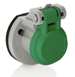 Leviton 15S31-UG Cam-Type Male/Female Panel Mount Receptacle Enclosure w/ Automatic Closing Lid Spring, Green Finish