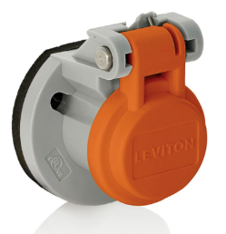 Leviton 15S31-UO Cam-Type Male/Female Panel Mount Receptacle Enclosure w/ Automatic Closing Lid Spring, Orange Finish