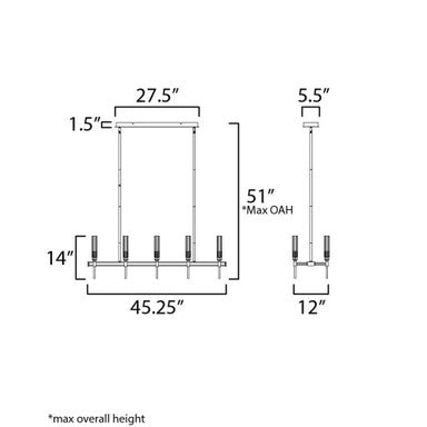 Maxim Lighting 16127CLBKAB Flambeau 10 Light 45 Inch Antique Brass and Black Linear Pendant - Dimensions Diagram