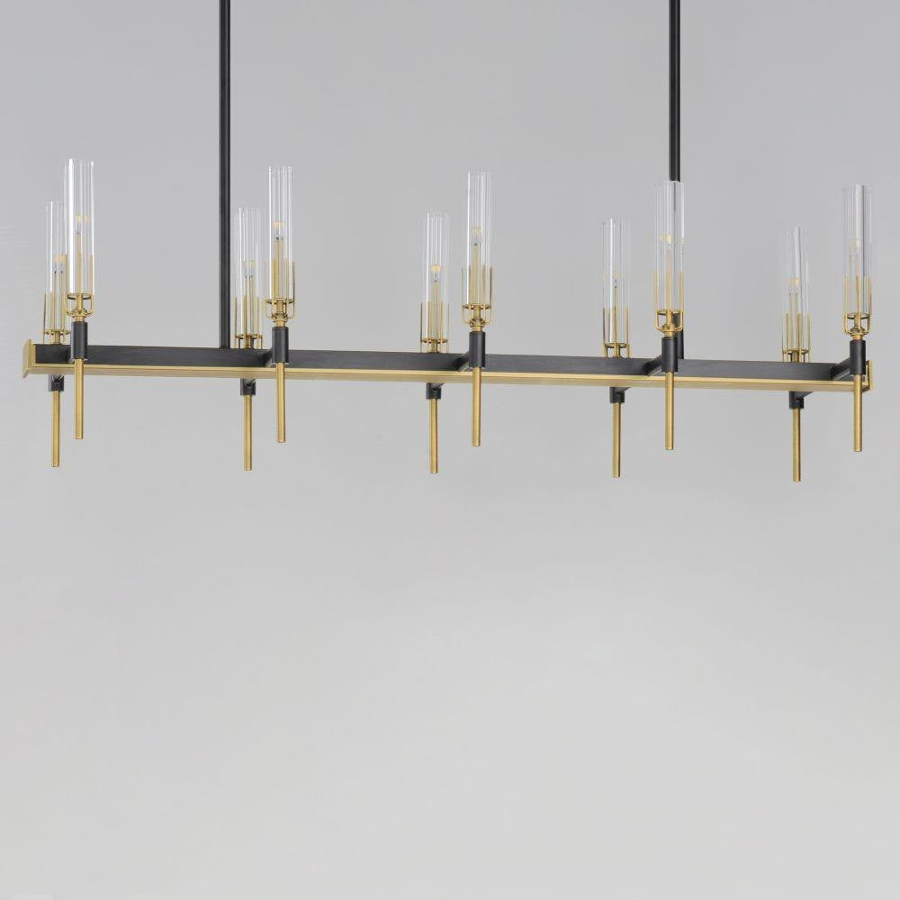 Maxim Lighting 16127CLBKAB Flambeau 10 Light 45 Inch Antique Brass and Black Linear Pendant - Angled View