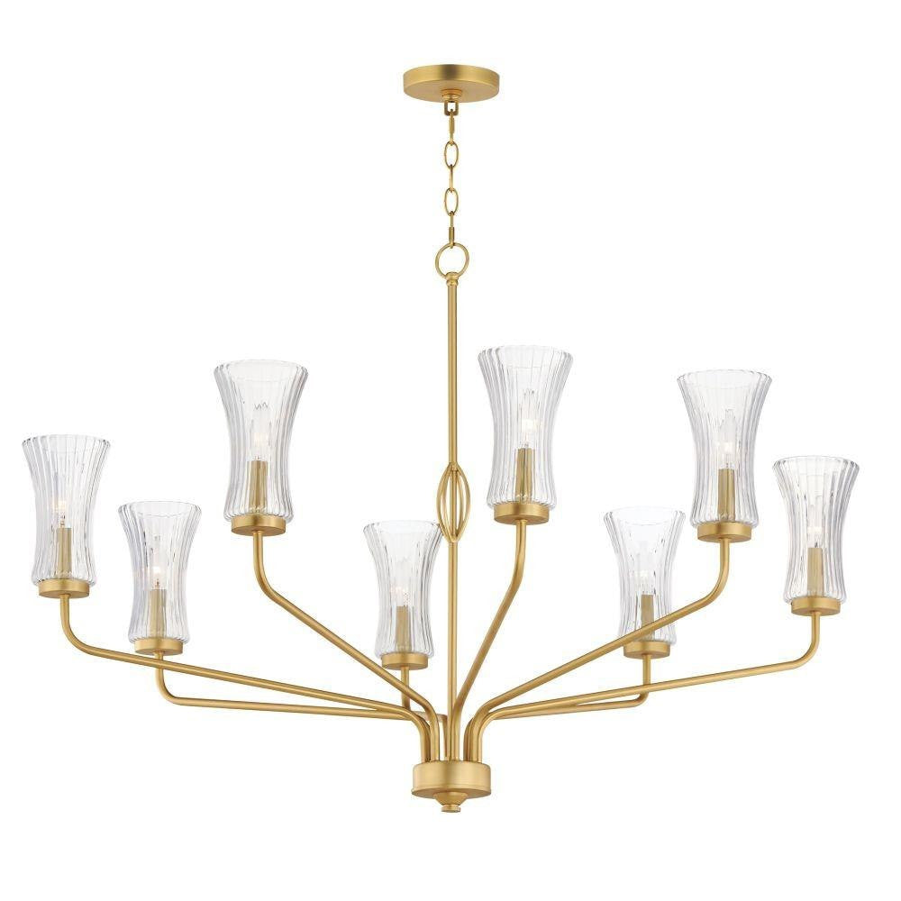 Maxim Lighting 16158CRNAB Camelot 8 Light Natural Aged Brass Chandelier with Clear Ribbed Glass Shades on White Background