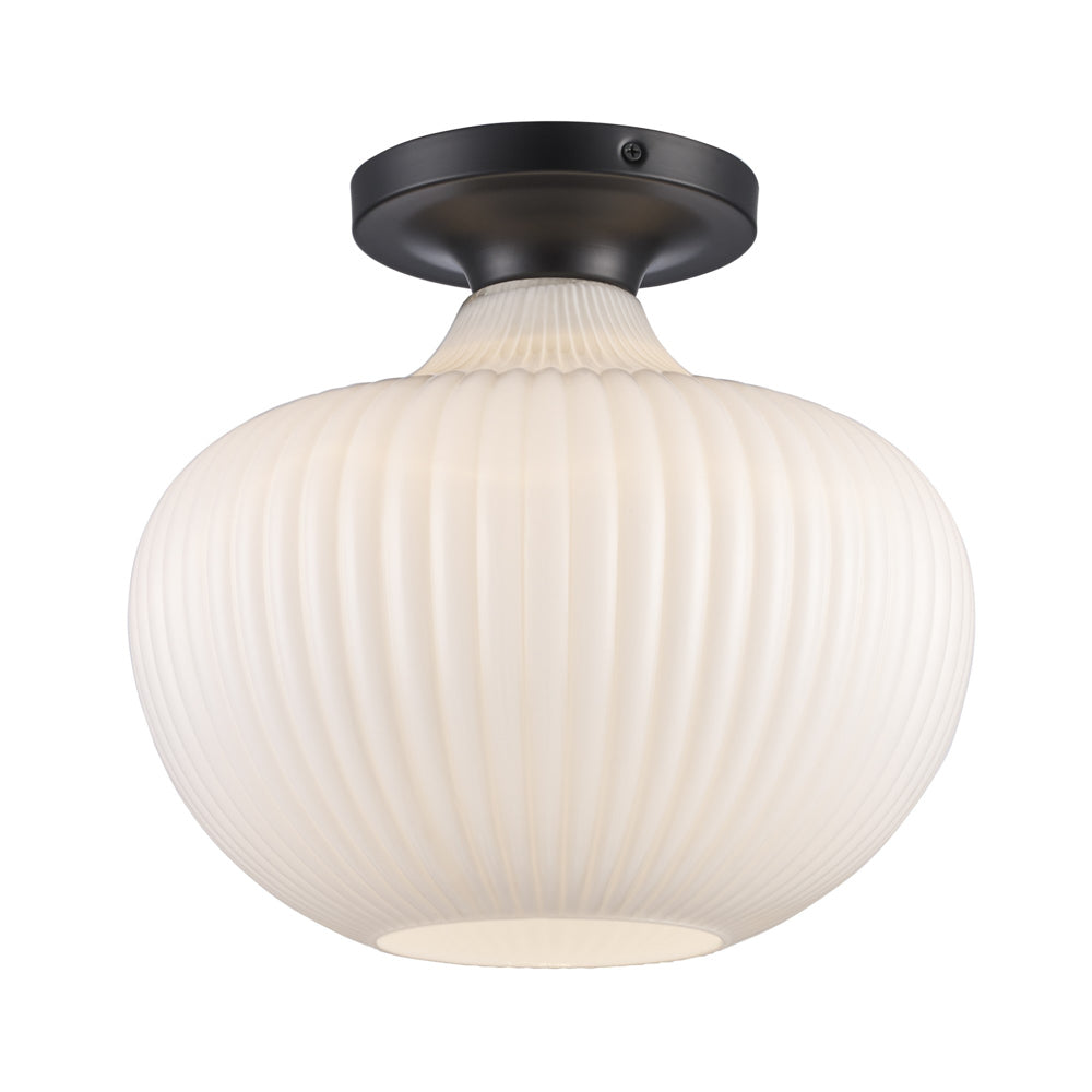 Trans Globe Lighting 16180 BK Aristo 1 light black flush mount ceiling light with white ribbed glass