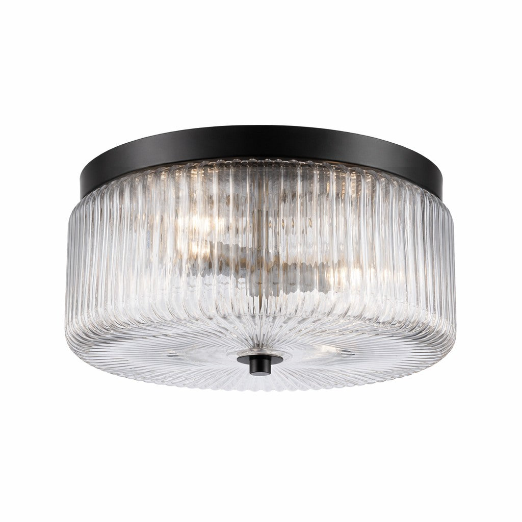 Trans Globe Lighting 16232 BK Quartz Quarters 2 light black flush mount ceiling light with clear ribbed glass