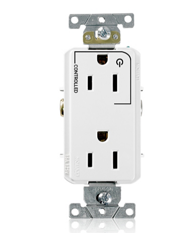 Leviton 16252-1PW Decora Plus Duplex Receptacle Outlet, Heavy-Duty Industrial Specification Grade, Split-Circuit, One Outlet Marked "Controlled", Smooth Face, 15 Amp, 125 Volt, Back or Side Wire, NEMA 5-15R, 2-Pole, 3-Wire, Self-Grounding - White