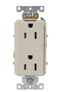 Leviton 16252-T Decora Plus Duplex Receptacle, Back/Side Wired, 15A, NEMA 5-15R, 2P, Light Almond, 125V