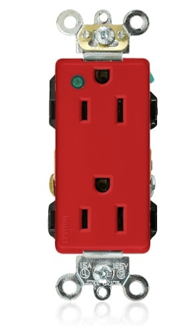 Leviton 16262-PLR Decora Plus Duplex Receptacle / Outlet, Hospital Grade, Self-Grounding, Power Indication, 15A, Red