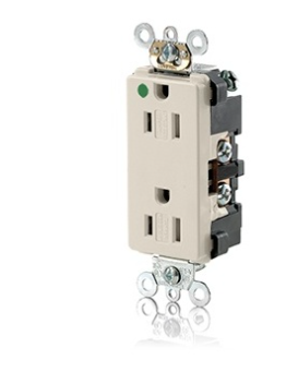 Leviton 16262-SGT Decora Plus Duplex Receptacle, Extra Heavy-Duty Hospital, Tamper Proof, 15A, 125V, 2Pole, 3Wire, Light Almond