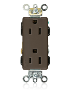 Leviton 16262 Decora Plus Duplex Receptacle Outlet, Smooth Face, 15A, 125V Back or Side Wire, NEMA 5-15R, 2-Pole, 3-Wire, Self-Grounding, Brown Finish