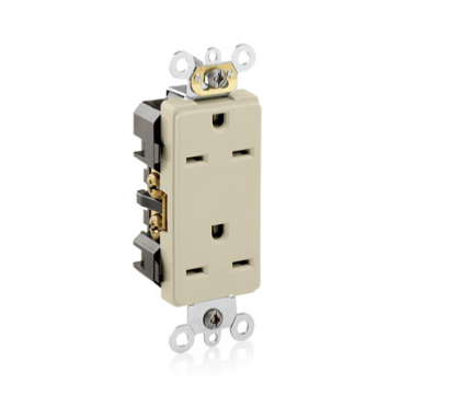 Leviton 16662-I Decora Plus Duplex Receptacle Outlet, Commercial Specification Grade, Smooth Face, 15 Amp, 250 Volt, Back or Side Wire, NEMA 6-15R, 2-Pole, 3-Wire, Self-Grounding - Ivory