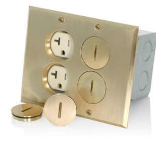 Leviton 35349-TFB Floor Box Assembly w/ (2) 20A Tamper-resistant Outlet/receptacle, Brass