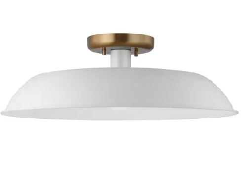 Nuvo 60-7493 Colony Semi-Flush Mount, Wattage 60W, Voltage 120V, White/Burnished Brass, Medium