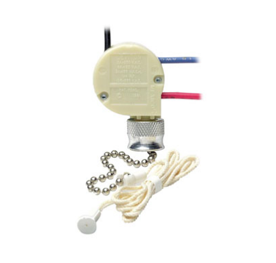 Leviton 1689-50 Pull chain switch, three speed - four position; 3A-250V AC, 6A-125V AC, 3A-125V AC-L; No.6 chain - 3 3/4 inches long,bell nut and cord assy.