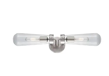 Nuvo 60-5263 Beaker Series Wall Sconce w/ Clear Glass, 2 Lights, Wattage 20W, Brushed Nickel