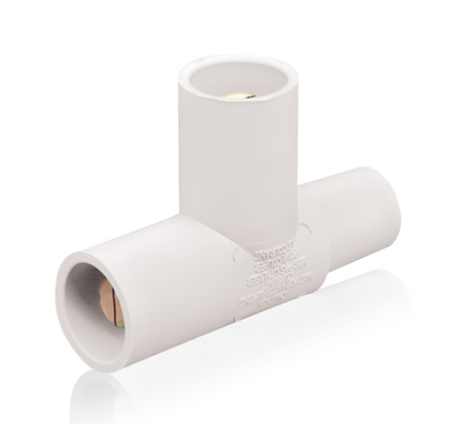Leviton 16A21-UW 16 Series Taper Nose Cam-Type Paralleling 3-Way Tee Adapter, Female-Male-Male, 400 Amp Max , 600VAC/DC, White