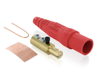 Leviton 16D24-TUR 16 Series Taper Nose Cam-Type Male Plug, Contact & Insulator, Set Screws Pre-installed, 2/0, 4/0 AWG, 400A Max, Type 3R When Mated, Red Finish