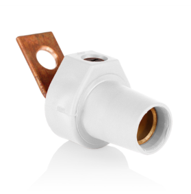 Leviton 16F21-UW 16 Series Taper Nose Single Pole Cam Type Female Terminal Connector, Bus Bar Mount, Angle, #2, 4/0 AWG, 400A Max, White Finish