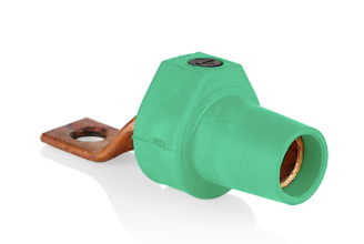 Leviton 16F22-UG 16 Series Taper Nose Single Pole Cam Type Female Terminal Connector, Bus Bar Mount, Offset, #2, 4/0 AWG, 400A Max, Green Finish