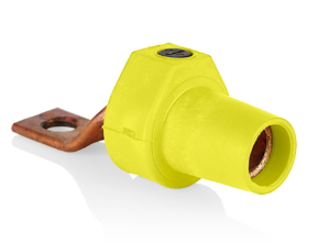 Leviton 16M21-2UY 16 Series Taper Nose Single Pole Cam Type Male Terminal Connector, Bus Bar Mount, Angle, #2, 4/0 AWG, 400A Max, Yellow Finish