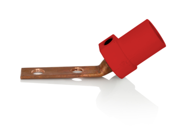Leviton 16M21-2UR 16 Series Taper Nose Single Pole Cam Type Male Terminal Connector, Bus Bar Mount, Angle, #2, 4/0 AWG, 400A Max, Red Finish