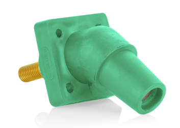Leviton 16R30-1UG 16 Series Panel Mount Receptacle, Female, 400A Max, 600V 45 Degree Angle, 1.125"L Threaded Stud Termination, #2-4/0 Cable Range, Green Finish