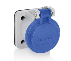 Leviton 16S31-UB 16 Series Panel Receptacle Enclosure w/ Automatic Closing Lid, Male/Female, Thermoplastic Housing and Cover, Stainless Steel Torsion Spring, Blue Finish