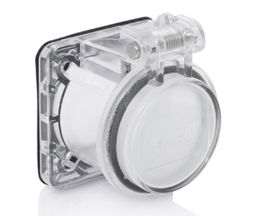 Leviton 16S31-UCL 16 Series Panel Receptacle Enclosure w/ Automatic Closing Lid, Male/Female, Thermoplastic Housing and Cover, Stainless Steel Torsion Spring, Clear Finish