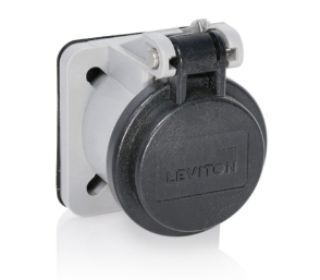 Leviton 16S31-UE 16 Series Panel Receptacle Enclosure w/ Automatic Closing Lid, Male/Female, Thermoplastic Housing and Cover, Stainless Steel Torsion Spring, Black Finish