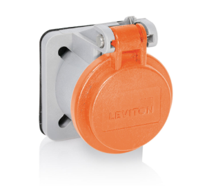 Leviton 16S31-UO 16 Series Panel Receptacle Enclosure w/ Automatic Closing Lid, Male/Female, Thermoplastic Housing and Cover, Stainless Steel Torsion Spring, Orange Finish